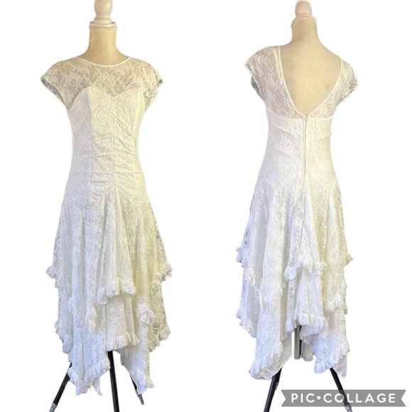Vintage Dresses & Skirts - Vintage 70s Precious Moments Lace Cottage core Midi Dress